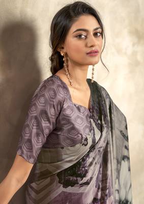Lavender soft sattin silk blend with zari weaving saree with blouse 2
