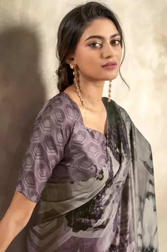 Lavender soft sattin silk blend with zari weaving saree with blouse