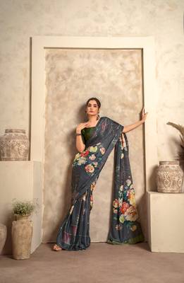Black soft sattin silk blend with zari weaving saree with blouse 1