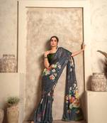 Black soft sattin silk blend with zari weaving saree with blouse