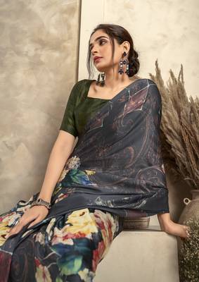 Black soft sattin silk blend with zari weaving saree with blouse 2
