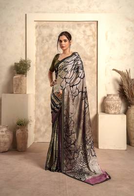 Light brown soft sattin silk blend with zari weaving saree with blouse 1