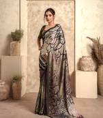 Light brown soft sattin silk blend with zari weaving saree with blouse
