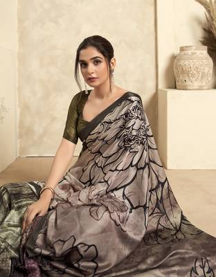 Light brown soft sattin silk blend with zari weaving saree with blouse 2