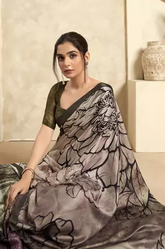 Light brown soft sattin silk blend with zari weaving saree with blouse