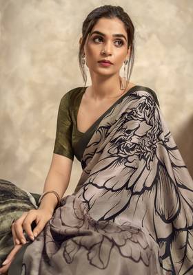 Light brown soft sattin silk blend with zari weaving saree with blouse 3