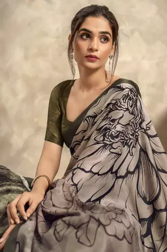 Light brown soft sattin silk blend with zari weaving saree with blouse