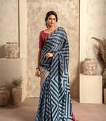 Dark navy blue soft sattin silk blend with zari weaving saree with blouse