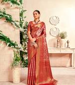 Dark red pure dharmavaram with zari weaving saree with blouse