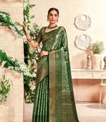 Dark green pure dharmavaram with zari weaving saree with blouse