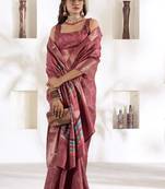 Dark pink soft dola silk blend with foil print saree with blouse