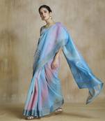 Blue fabric with digital print saree with blouse