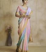 Peach fancy fabric with digital print saree with blouse