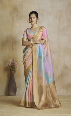 Peach fancy fabric with digital print saree with blouse 2