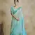 Turquoise fancy fabric with digital print saree with blouse