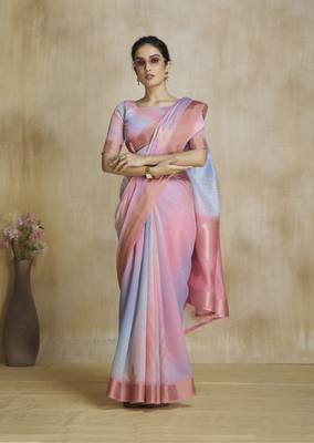 Pink fancy fabric with digital print saree with blouse 1