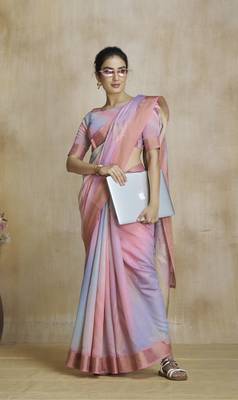 Pink fancy fabric with digital print saree with blouse 2