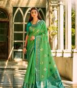 Green soft tissue silk blend with zari weaving saree with blouse