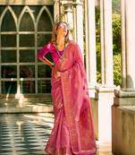 Pink soft tissue silk blend with zari weaving saree with blouse
