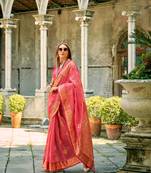 Peach soft tissue silk blend with zari weaving saree with blouse