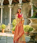 Dark beige soft tissue silk blend with zari weaving saree with blouse