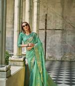 Turquoise soft tissue silk blend with zari weaving saree with blouse