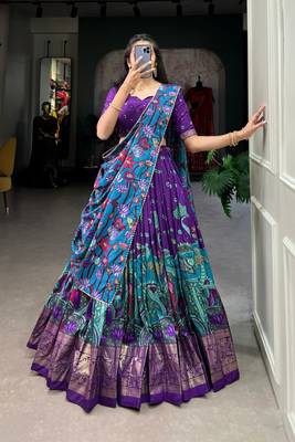Kalamkari Print Purple Color With Foil Work Lehenga Choli 1