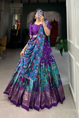 Kalamkari Print Purple Color With Foil Work Lehenga Choli 2
