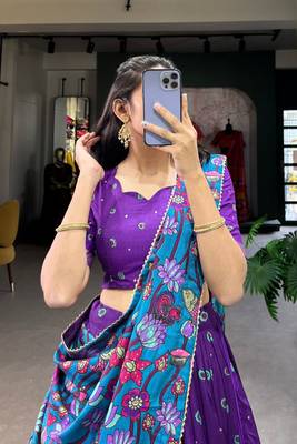 Kalamkari Print Purple Color With Foil Work Lehenga Choli 3