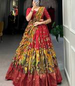 Kalamkari Print Red Color With Foil Work Lehenga Choli