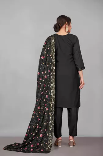 Black georgette embroidered kurta set dupatta