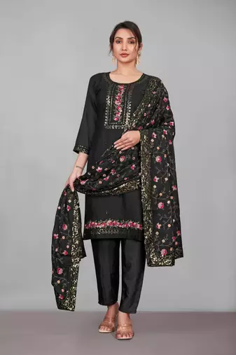 Black georgette embroidered kurta set dupatta