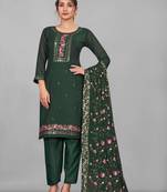 Georgette embroidery work green kurta set
