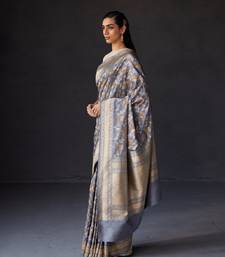 Grey Silk Blend Woven Banarasi Wedding Saree