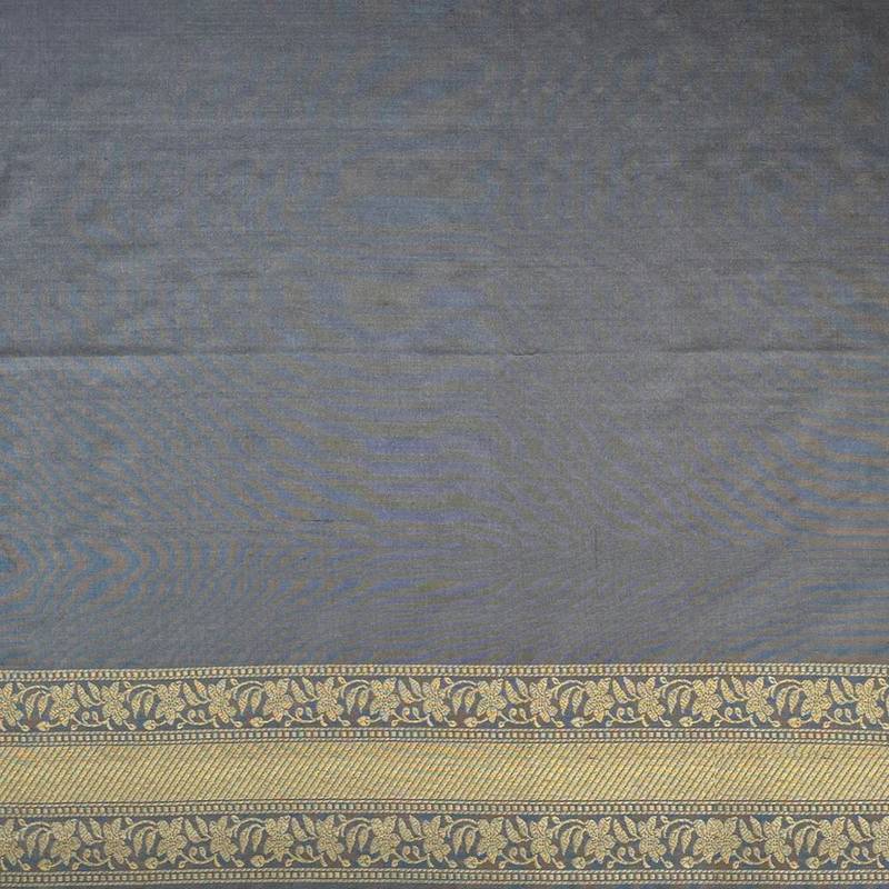 Grey Silk Blend Woven Banarasi Wedding Saree