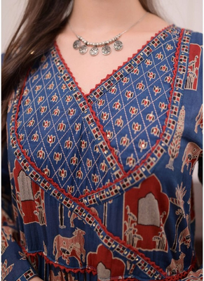 Angrakha cotton work sequence katha embroidered kurta with pant and dupatta 2