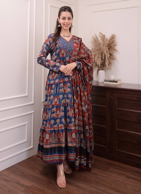 Angrakha cotton work sequence katha embroidered kurta with pant and dupatta 4