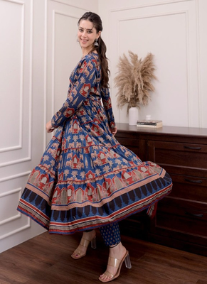 Angrakha cotton work sequence katha embroidered kurta with pant and dupatta 5