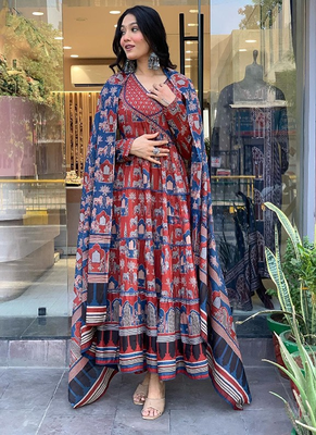 Angrakha cotton work sequence katha embroidered kurta pant and dupatta 1