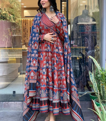Angrakha cotton work sequence katha embroidered kurta pant and dupatta