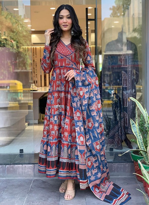 Angrakha cotton work sequence katha embroidered kurta pant and dupatta 2