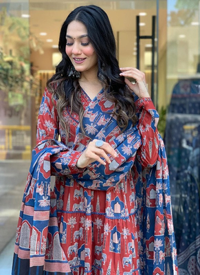 Angrakha cotton work sequence katha embroidered kurta pant and dupatta 4