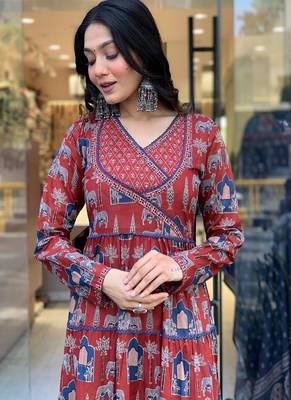 Angrakha cotton work sequence katha embroidered kurta pant and dupatta 5