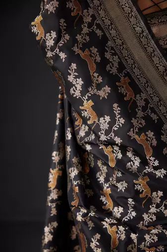 Black Silk Blend Woven Banarasi Wedding Saree