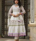 Angrakha style white pink cotton kurti with pant and dupatta for women