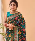 Dark-Green Paithani Silk Saree,Jaal Design Meenakari Work Saree