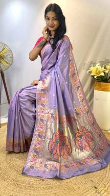Lavander Paithani Silk Sarees With All Over Meenakari  Keri Weaving Design And Designer Border 1