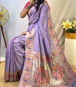 Lavander Paithani Silk Sarees With All Over Meenakari  Keri Weaving Design And Designer Border