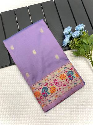 Lavander Paithani Silk Sarees With All Over Meenakari  Keri Weaving Design And Designer Border 3