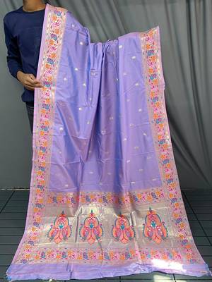 Lavander Paithani Silk Sarees With All Over Meenakari  Keri Weaving Design And Designer Border 4